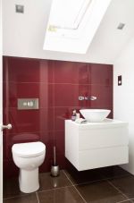 紧凑型卫生间背景瓷砖红色设计