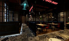 2023创意风格混搭餐厅地面装修效果图片