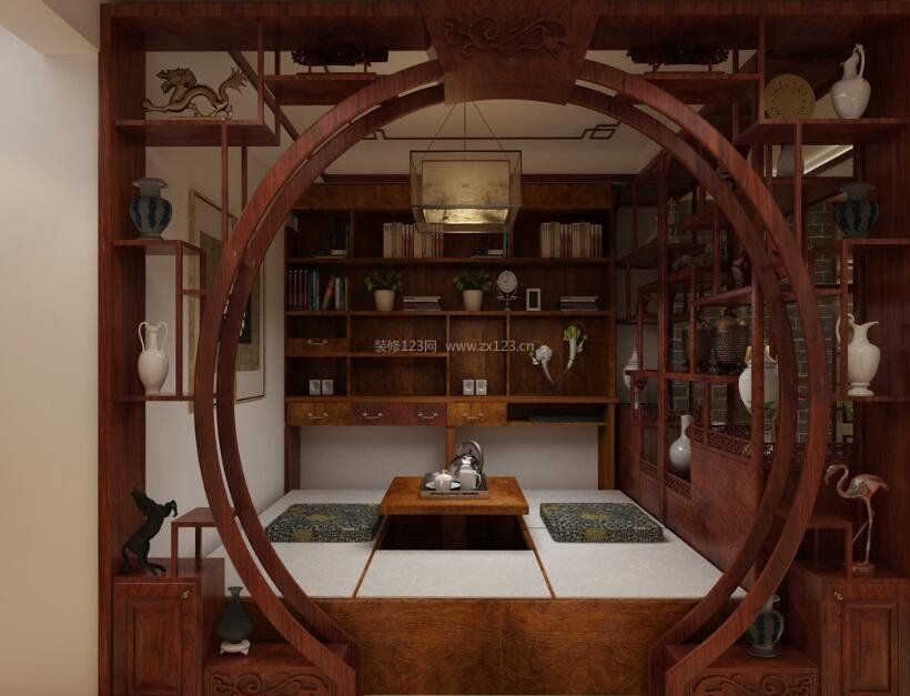 中式茶室简单博古架图片
