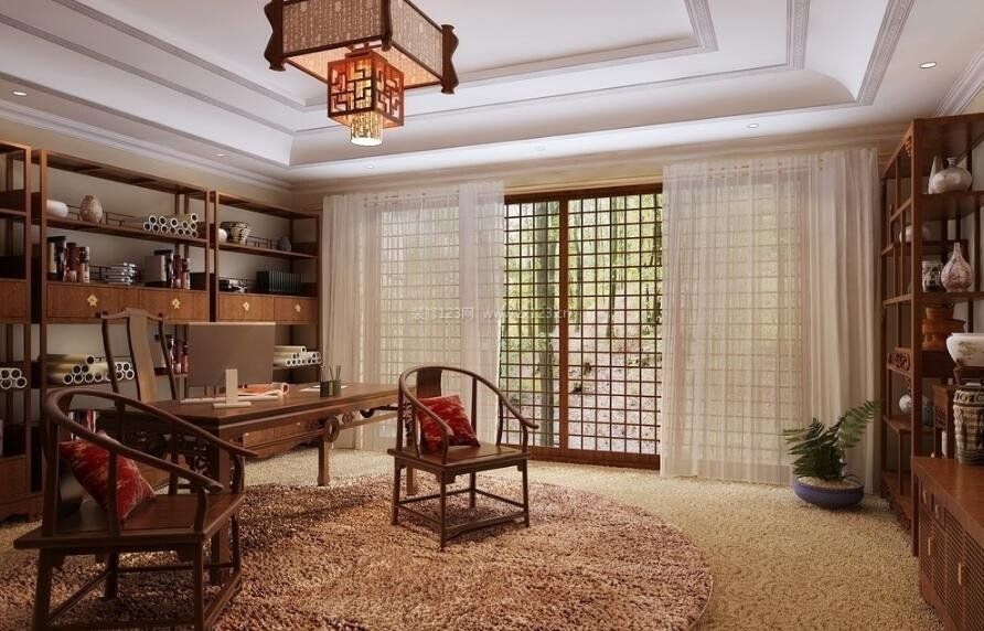 中式家庭书房装修简单博古架图片