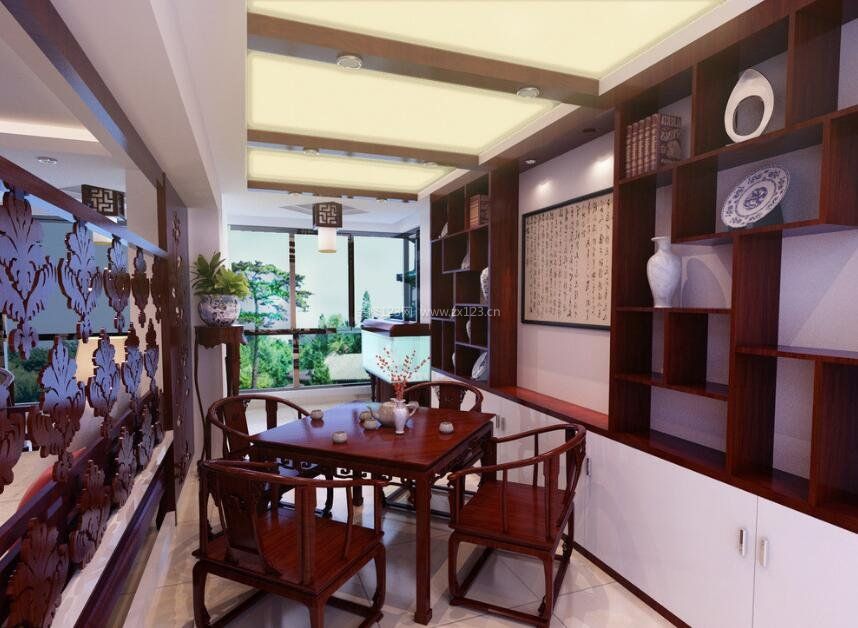 中式茶室简单博古架装修图片