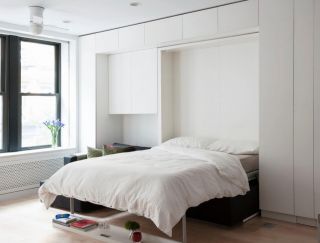 极简卧室白色壁床设计效果图
