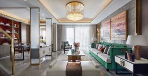 现代中式别墅客厅沙发颜色搭配效果图