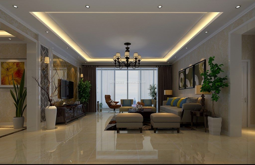 美式简约风格客厅装修效果图 客厅组合沙发