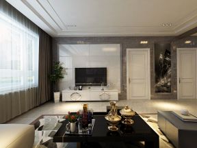 2020现代家庭客厅装修设计图 瓷砖电视墙