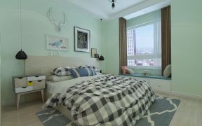201现代北欧风格卧室硅藻泥背景墙装修效果图片