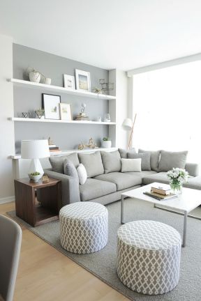 小户型公寓装修效果图 客厅灰色沙发效果图