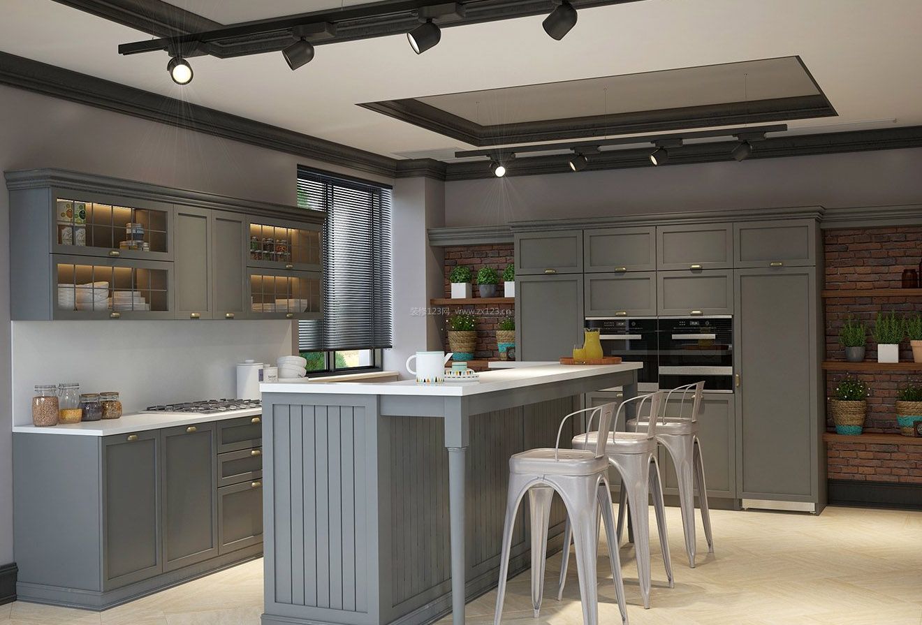 灰色房间现代厨房图片2023