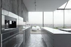灰色房间长方形厨房设计图片