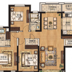 A1户型， 3室2厅2卫1厨， 建筑面积约147.00平米