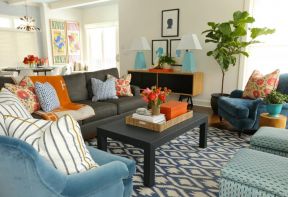 2023客厅蓝色沙发室内装饰效果图