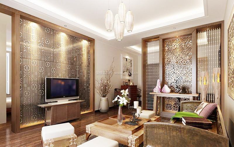 2023东南亚住宅客厅电视墙设计