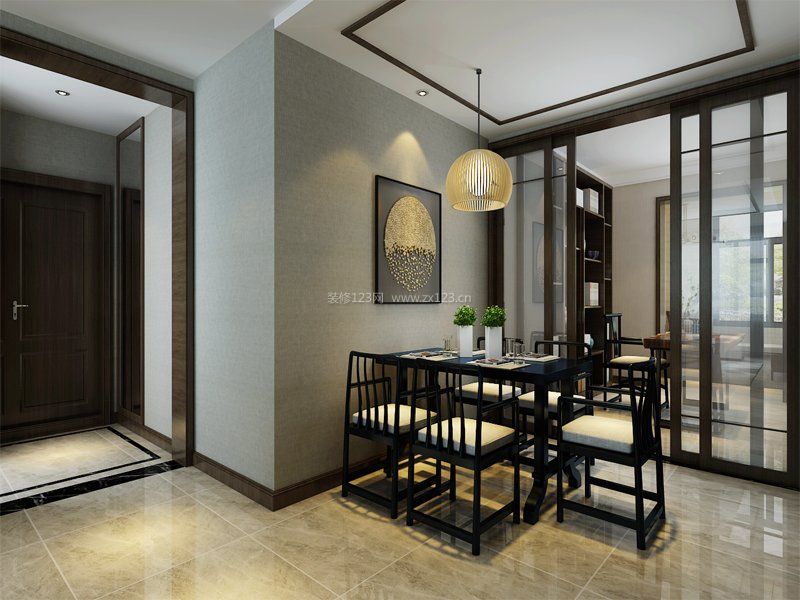 2023新中式餐厅实木餐桌椅摆放效果图片