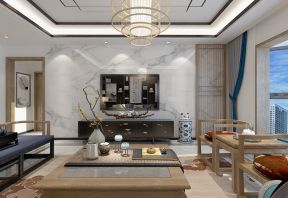 2023新中式风格家居客厅大理石电视墙设计图片