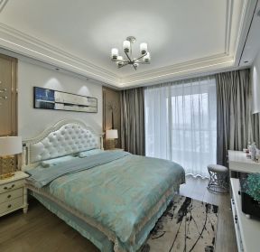 法式卧室装修效果图 纯色窗帘装修效果图片