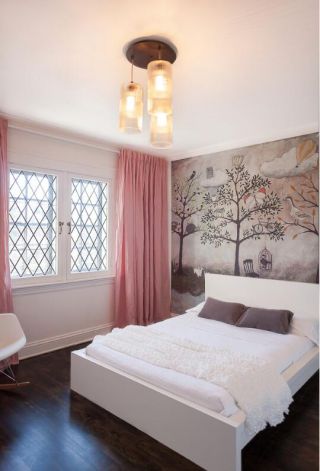 别墅客房床头彩绘壁纸设计装修效果图