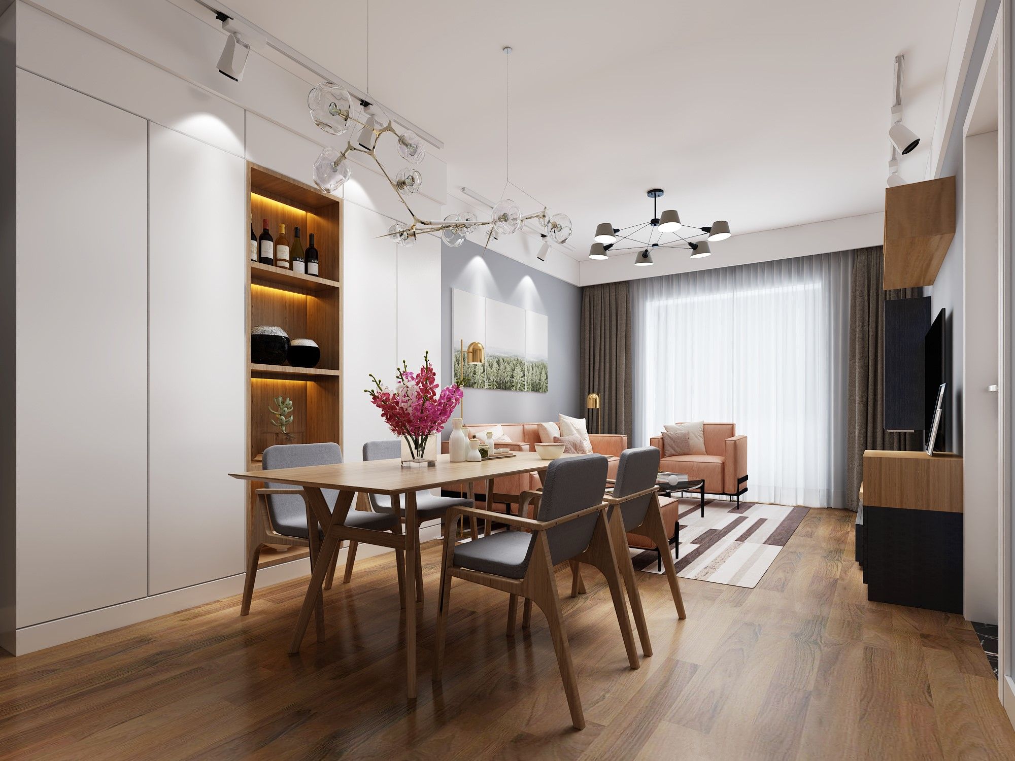 2023现代风格家庭客餐厅装修设计效果图