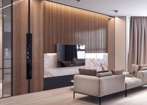 2023现代公寓客厅电视机背景墙设计效果图片