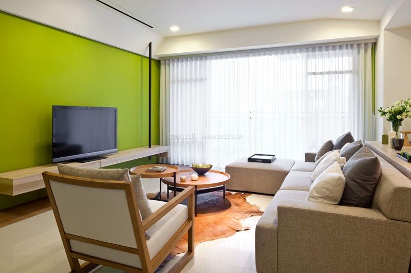 60平室内电视墙绿色设计图