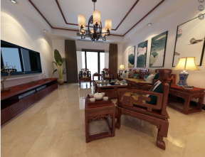 2020中式家庭客厅装修效果图 客厅实木家具