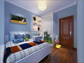 男孩卧室装修效果图 2020卧室深蓝色背景墙装修
