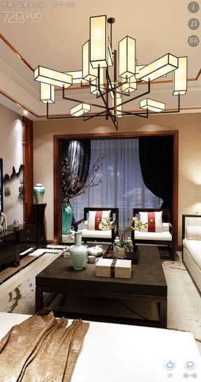 2023大气现代新中式客厅吊灯造型设计装修效果图片