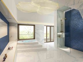 2023现代别墅室内台阶浴缸设计装修效果图片