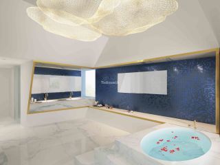 2023现代别墅浴室台阶浴缸装修效果图片