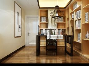 2023新中式书房开放式书柜设计效果图片
