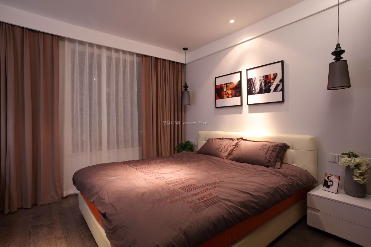 2023卧室现代简约双层窗帘装修效果图片