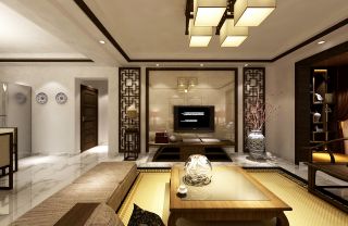 2023新中式客厅瓷砖电视墙装修装潢效果图片