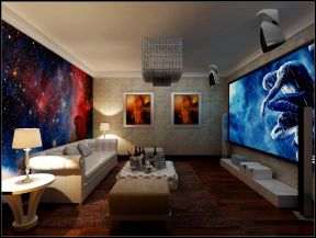 2023后现代家庭客厅投影电视墙装修效果图片欣赏