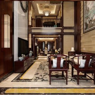 2023中式别墅客厅实木沙发设计图片