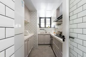 现代美式厨房装修效果图 厨房白色墙砖效果图