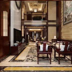 2023中式别墅客厅地毯搭配效果图片欣赏