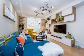 北欧温馨装修效果图 2020小户型客厅蓝色沙发图片