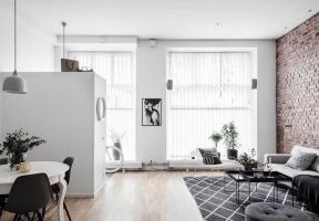 2023北欧公寓客厅白色纱窗帘装修效果图