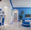2023地中海风格客厅蓝色电视墙设计装修效果图