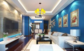 2020地中海风格客厅设计装修 蓝色墙面装修效果图片