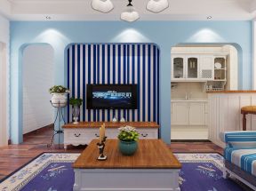 2020地中海风格客厅设计装修 2020客厅开放式厨房装修效果图