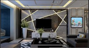 2020现代客厅装修实景图 时尚电视墙设计图片