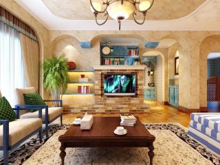 2023地中海风格客厅创意电视墙造型设计装修效果图