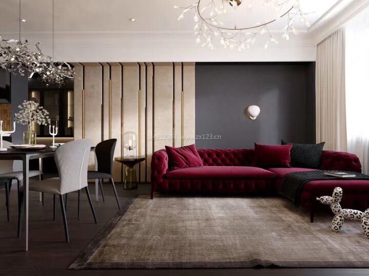 后现代风格装修效果图 2020客厅红色沙发效果图