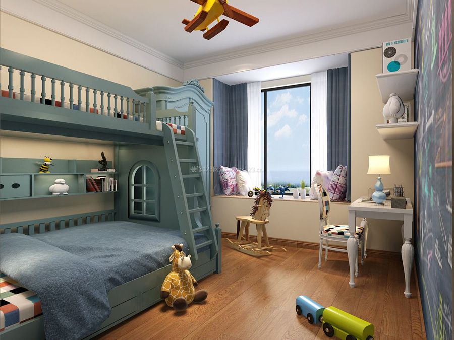2023美式儿童卧室上下床设计装修效果图