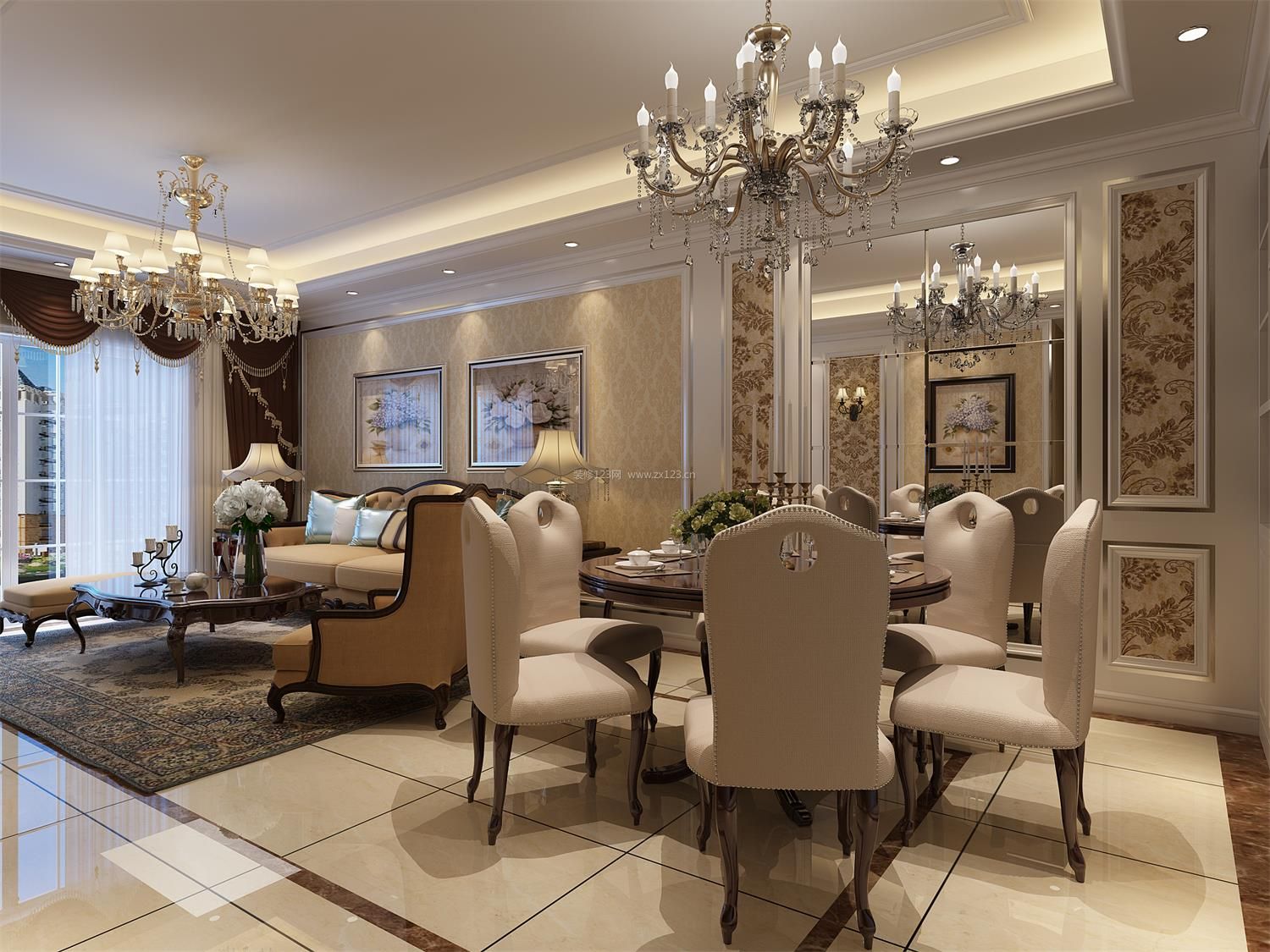 2021室内欧式风格客餐厅背景墙装修效果图片