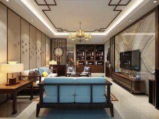新中式别墅室内家具装修摆放效果图欣赏