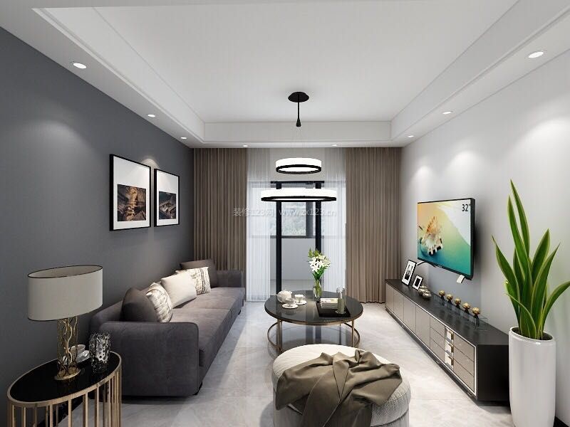 2020现代小户型客厅装修图 灰色背景墙图片
