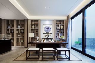 新中式别墅室内书桌书柜装修设计