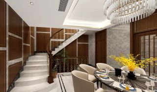 2023新中式别墅楼梯背景墙设计装修效果图