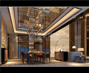 2023现代别墅餐厅镜面吊顶设计装修效果图